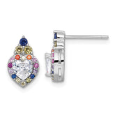 Sterling Silver Rhodium-plated Polished Multi-color Rainbow CZ Heart Halo Post Earrings