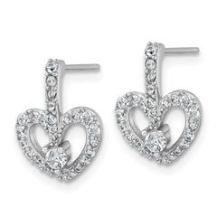 Sterling Silver Rhodium-plated Polished CZ Open Heart Post Earrings