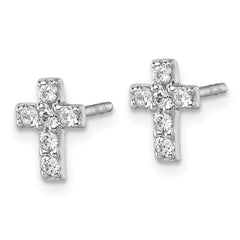 Sterling Silver Rhodium-plated Polished White CZ Cross Post Earrings