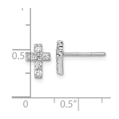 Sterling Silver Rhodium-plated Polished White CZ Cross Post Earrings