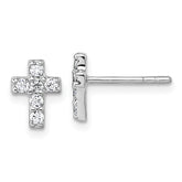 Sterling Silver Rhodium-plated Polished White CZ Cross Post Earrings