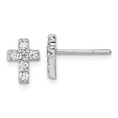 Sterling Silver Rhodium-plated Polished White CZ Cross Post Earrings