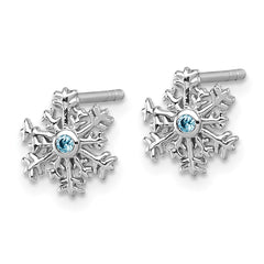 Sterling Silver Rhodium-plated Polished Blue CZ Snowflake Post Earrings