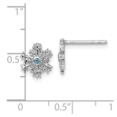 Sterling Silver Rhodium-plated Polished Blue CZ Snowflake Post Earrings