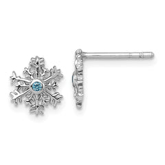 Sterling Silver Rhodium-plated Polished Blue CZ Snowflake Post Earrings