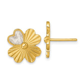 Sterling Silver Gold-tone Polished with White Enamel Lucky 4-Leaf Clover Post Earrings