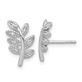 Sterling Silver Rhodium-plated Polished CZ Leaf Post Earrings