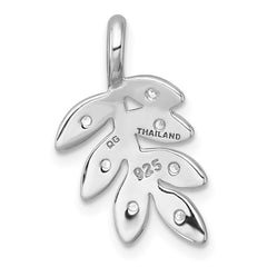 Sterling Silver Rhodium-plated Polished CZ Leaf Chain Slide Pendant