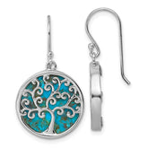 Sterling Silver Rhodium-plated Polished Compressed Turquoise Tree Of Life Shepherd Hook Earrings