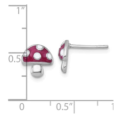 Sterling Silver Rhodium-plated Polished Red and White Enameled Mushroom Post Earrings