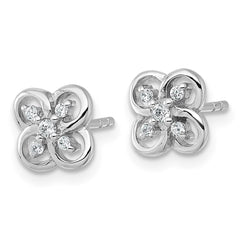 Sterling Silver Rhodium-plated Polished Fancy Flower CZ Post Earrings