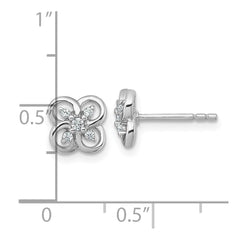 Sterling Silver Rhodium-plated Polished Fancy Flower CZ Post Earrings