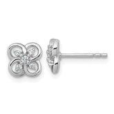 Sterling Silver Rhodium-plated Polished Fancy Flower CZ Post Earrings
