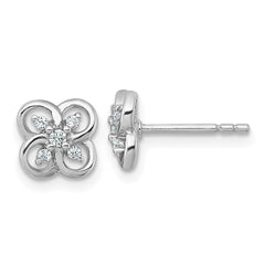Sterling Silver Rhodium-plated Polished Fancy Flower CZ Post Earrings
