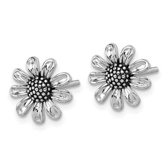 Sterling Silver Rhodium-plated Antiqued Sunflower Post Earrings