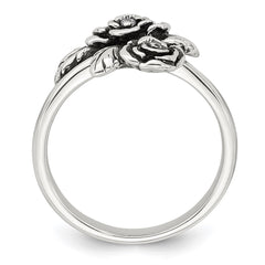 Sterling Silver Antiqued Polished CZ Flowers Size 7 Ring