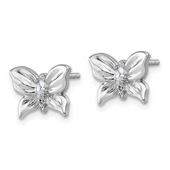 Sterling Silver Rhodium-plated Polished White CZ Butterfly Post Earrings