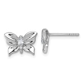 Sterling Silver Rhodium-plated Polished White CZ Butterfly Post Earrings