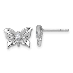 Sterling Silver Rhodium-plated Polished White CZ Butterfly Post Earrings
