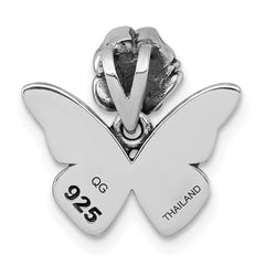 Sterling Silver Antiqued Textured Butterfly With Flower Pendant