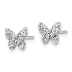 Sterling Silver Rhodium-plated Polished CZ Butterfly Post Earrings