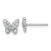 Sterling Silver Rhodium-plated Polished CZ Butterfly Post Earrings