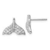 Sterling Silver Rhodium-plated CZ Whale Tail Post Earrings