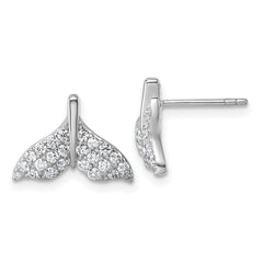 Sterling Silver Rhodium-plated CZ Whale Tail Post Earrings
