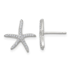 Sterling Silver Polished CZ Starfish Post Earrings