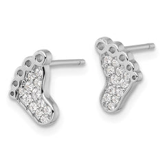Sterling Silver Rhodium-plated Polished CZ Footprints Post Earrings