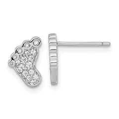 Sterling Silver Rhodium-plated Polished CZ Footprints Post Earrings