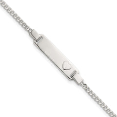 Sterling Silver Polished Raised Heart Curb Link Childrens 5.5 inch with 0.5 inch Extension ID Bracelet
