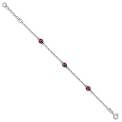 Sterling Silver Polished Red and Black Enameled Ladybugs 6 inch with 1 inch extension Childrens Bracelet