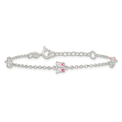Sterling Silver Polished Pink/Purple/White/Blue Enameled Butterfly 6 inch with 1 inch extension Childrens Bracelet