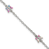 Sterling Silver Polished Pink/Purple/White/Blue Enameled Butterfly 6 inch with 1 inch extension Childrens Bracelet