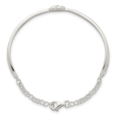 Sterling Silver Polished Twisted Heart Childrens Cuff Bracelet with Safety Chain