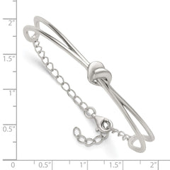Sterling Silver Polished Twisted Heart Childrens Cuff Bracelet with Safety Chain
