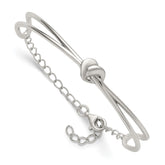 Sterling Silver Polished Twisted Heart Childrens Cuff Bracelet with Safety Chain