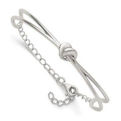 Sterling Silver Polished Twisted Heart Childrens Cuff Bracelet with Safety Chain