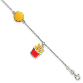 Sterling Silver Polished Multi-colored Enamel Burger and Fries Childrens 6 inch with 1 inch Extension Bracelet