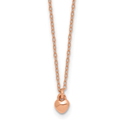 Sterling Silver Rose-tone Polished Heart Childrens 14 inch Necklace