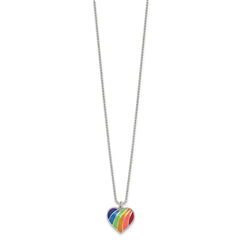 Sterling Silver Polished Rainbow Enameled Heart 16 inch Necklace