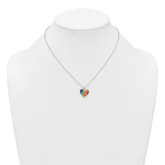 Sterling Silver Polished Rainbow Enameled Heart 16 inch Necklace