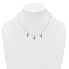 Sterling Silver Polished Green/Red/Blue Nano Crystal Turtles 16 inch Necklace