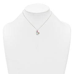Sterling Silver Polished White and Rainbow Enameled Unicorn Childrens 14 inch Necklace