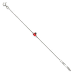 Sterling Silver Polished Red and Black Enameled Ladybug Childrens 5.5 inch with 1 inch Extension Bracelet