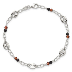 Sterling Silver Polished and Beaded Garnet and Spinel Fancy Link 7.5 inch Bracelet