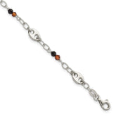 Sterling Silver Polished and Beaded Garnet and Spinel Fancy Link 7.5 inch Bracelet