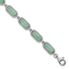 Sterling Silver Rhodium-plated Polished and Twisted Fancy Jade 7.5 Inch with .25 Inch Extension Bracelet