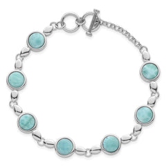 Sterling Silver Rhodium-plated Polished Fancy Round Larimar Cabochon 8 Inch Toggle Bracelet